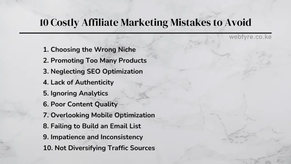 Common affiliate marketing errors